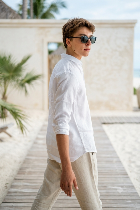 CAMISA 100% LINO marga larga blanca