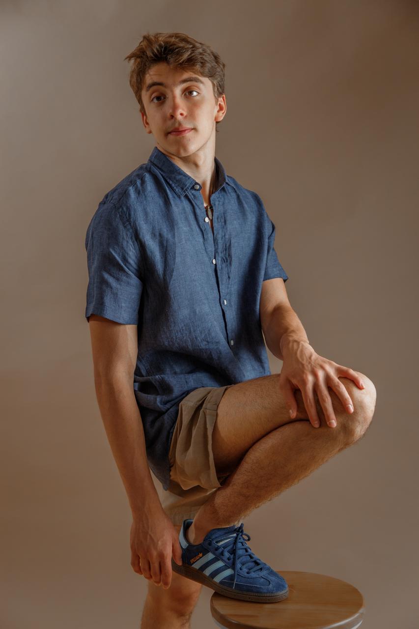 CAMISA 100% LINO manga corta azul