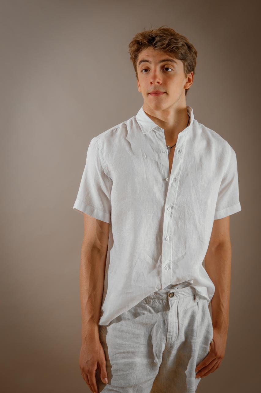 CAMISA 100 % LINO manga corta blanca