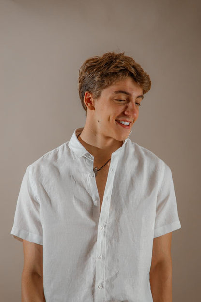 CAMISA 100 % LINO manga corta blanca