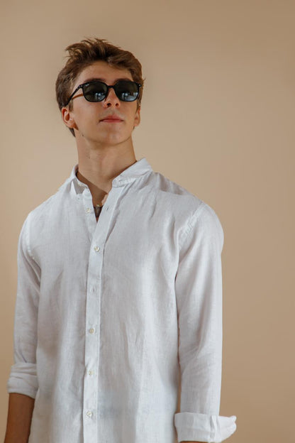 CAMISA 100% LINO marga larga blanca