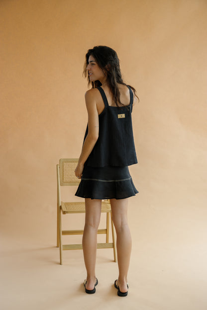 POLLERA DELFI LINO NEGRO