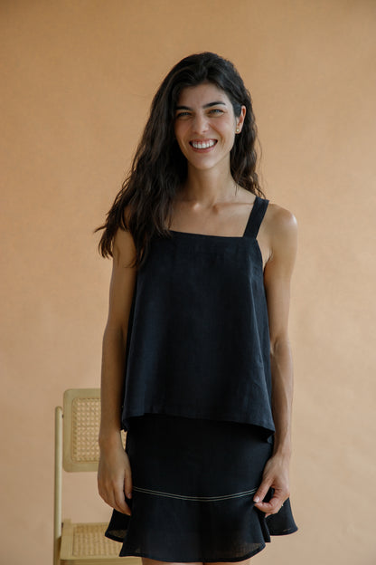 POLLERA DELFI LINO NEGRO