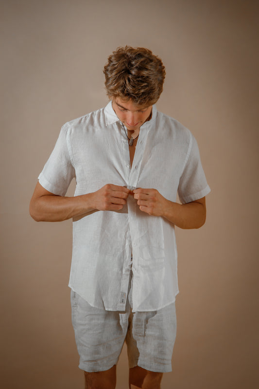 CAMISA 100 % LINO manga corta blanca