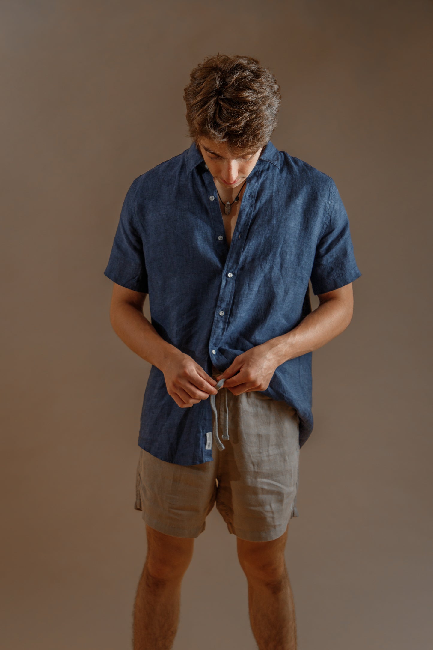 CAMISA 100% LINO manga corta azul